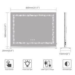 Fascinate Hollywood Vanity Mirror Crushed Diamond Led Strip Dimmable Xtra Large 80X60Cm - thumbnail 6
