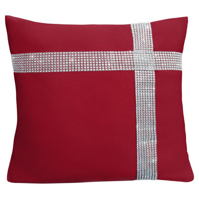 Velosso Stunning Design Embellished Cushion, Zip Closure, Machine Washable - Luxurious Style Accent For Modern Home Decor - Red