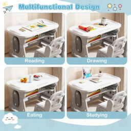 Gainoom Kids Grey Table And Chair Set Height Adjustable Toddler Drawing Table With Tiltable Whiteboard - thumbnail 8