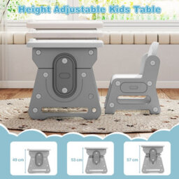 Gainoom Kids Grey Table And Chair Set Height Adjustable Toddler Drawing Table With Tiltable Whiteboard - thumbnail 4