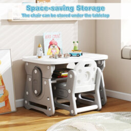 Gainoom Kids Grey Table And Chair Set Height Adjustable Toddler Drawing Table With Tiltable Whiteboard - thumbnail 6