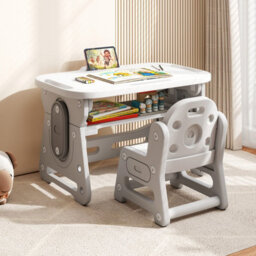 Gainoom Kids Grey Table And Chair Set Height Adjustable Toddler Drawing Table With Tiltable Whiteboard - thumbnail 3