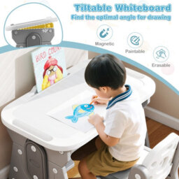 Gainoom Kids Grey Table And Chair Set Height Adjustable Toddler Drawing Table With Tiltable Whiteboard - thumbnail 5