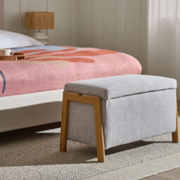 Wyld And Coco Glamstyle Storage Bench In Light Grey Fabric, Hidden Storage, Iron Legs, 75 X 43 X 44 Cm - thumbnail 2