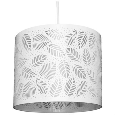 K Living Ceiling Pendant Lightshade Silver Metal Drum With Cut Out Leaf Design And Ivory Lining - image 1