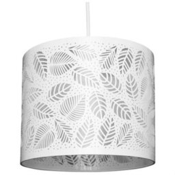 K Living Ceiling Pendant Lightshade Silver Metal Drum With Cut Out Leaf Design And Ivory Lining - thumbnail 1
