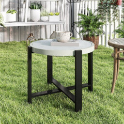 Outsunny Round Small Garden Table With Faux Marble Glass Top, Light Grey - thumbnail 7