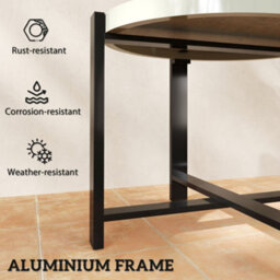 Outsunny Round Small Garden Table With Faux Marble Glass Top, Light Grey - thumbnail 6