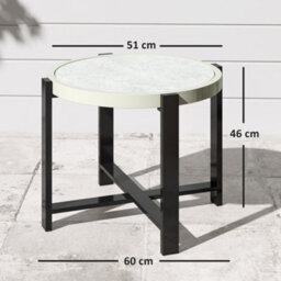 Outsunny Round Small Garden Table With Faux Marble Glass Top, Light Grey - thumbnail 3