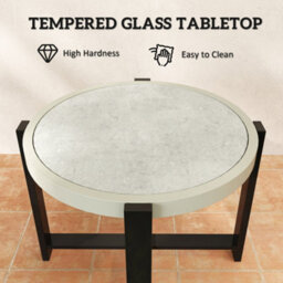 Outsunny Round Small Garden Table With Faux Marble Glass Top, Light Grey - thumbnail 5