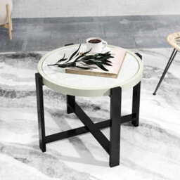 Outsunny Round Small Garden Table With Faux Marble Glass Top, Light Grey - thumbnail 1
