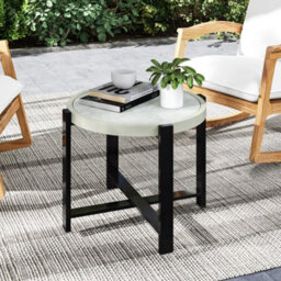 Outsunny Round Small Garden Table With Faux Marble Glass Top, Light Grey - thumbnail 9