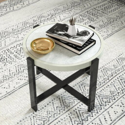 Outsunny Round Small Garden Table With Faux Marble Glass Top, Light Grey - thumbnail 8