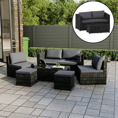 Lassic Garden Vida Islay 6 Seater Black Outdoor Ukfr Rattan Furniture Set With Space - Fully Assembled - image 1