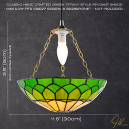 Happy Homewares Amber And Green Stained Glass Domed Tiffany Pendant Lamp Shade With Chain - thumbnail 6