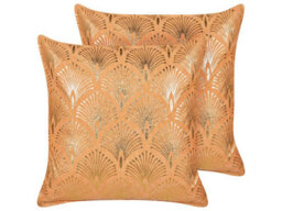 Beliani Set Of 2 Decorative Cushions Hoya Cotton 45 X 45 Cm Orange Geometric Pattern