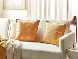 Beliani Set Of 2 Decorative Cushions Hoya Cotton 45 X 45 Cm Orange Geometric Pattern - thumbnail 2