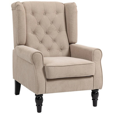 Accent Armchair Home Furniture Retro Tufted Club Wood Fabric, Beige - image 1