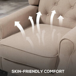 Accent Armchair Home Furniture Retro Tufted Club Wood Fabric, Beige - thumbnail 5