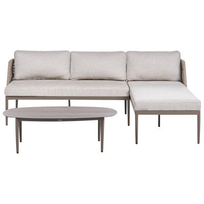 Beliani Garden Corner Sofa With Table 3 Seater Leffe Left Hand Metal Beige - image 1