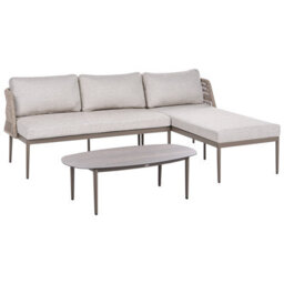 Beliani Garden Corner Sofa With Table 3 Seater Leffe Left Hand Metal Beige - thumbnail 4
