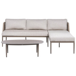Beliani Garden Corner Sofa With Table 3 Seater Leffe Left Hand Metal Beige - thumbnail 1