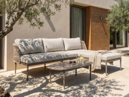 Beliani Garden Corner Sofa With Table 3 Seater Leffe Left Hand Metal Beige - thumbnail 2