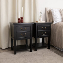Melody Maison Set Of 2 Black 2 Drawer Bedside Tables With Shelf - Briggs Range - thumbnail 1