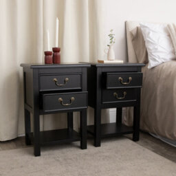 Melody Maison Set Of 2 Black 2 Drawer Bedside Tables With Shelf - Briggs Range - thumbnail 6