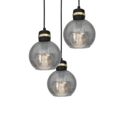 Milagro Omega Hand Made Circular Pendant Lamp With Elegant Smoked Glass Spheres Quality Matt Black Fittings With Gold Detail - thumbnail 3