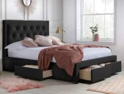 Woodbury Black Velvet Fabric 4 Drawer Storage Bed Frame - 6Ft Super King Size - thumbnail 2