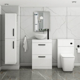 Royal Bathrooms 600mm Floor Standing Vanity Unit 2 Drawer Gloss White & Countertop Basin - Breeze With Matt Black Handle - thumbnail 2