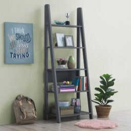 Timber Art Design Riva Scandinavian Retro Ladder Bookcase Shelving Shelf Unit Dark Grey 5 Tier