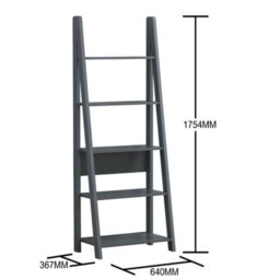 Timber Art Design Riva Scandinavian Retro Ladder Bookcase Shelving Shelf Unit Dark Grey 5 Tier - thumbnail 6
