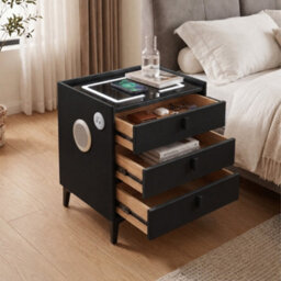 M N Furniture Ltd M N Furniture Black Smart Bedside Table With Led Light, Wireless Charging And Bluetooth Speaker, 3 Drawer - thumbnail 4