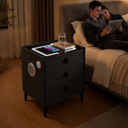 M N Furniture Ltd M N Furniture Black Smart Bedside Table With Led Light, Wireless Charging And Bluetooth Speaker, 3 Drawer - thumbnail 5