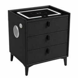 M N Furniture Ltd M N Furniture Black Smart Bedside Table With Led Light, Wireless Charging And Bluetooth Speaker, 3 Drawer - thumbnail 2