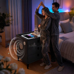 M N Furniture Ltd M N Furniture Black Smart Bedside Table With Led Light, Wireless Charging And Bluetooth Speaker, 3 Drawer - thumbnail 3