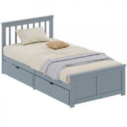 Storage Bed With 2 Drawers, Headboard, Wood Slat Support, Grey - thumbnail 1