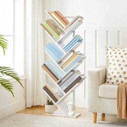 White Bookcase Tree Bookshelf Shelving Unit Floorstanding Book Shelf Storage - thumbnail 3