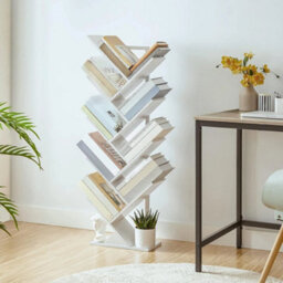 White Bookcase Tree Bookshelf Shelving Unit Floorstanding Book Shelf Storage - thumbnail 4