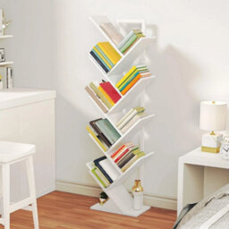 White Bookcase Tree Bookshelf Shelving Unit Floorstanding Book Shelf Storage - thumbnail 1