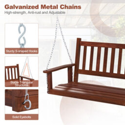 Costway 2-Person Porch Hanging Swing Chair Wooden Garden Swing Bench W/ Slatted Back - thumbnail 7