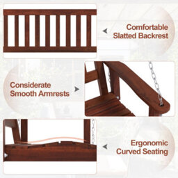 Costway 2-Person Porch Hanging Swing Chair Wooden Garden Swing Bench W/ Slatted Back - thumbnail 8