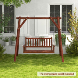 Costway 2-Person Porch Hanging Swing Chair Wooden Garden Swing Bench W/ Slatted Back - thumbnail 4