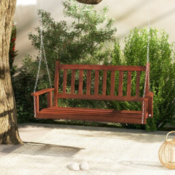 Costway 2-Person Porch Hanging Swing Chair Wooden Garden Swing Bench W/ Slatted Back - thumbnail 5