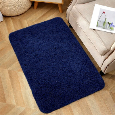 Aspire Homeware Non Slip Navy Shaggy Rug Soft Fluffy Washable Doormat, (L)80Cm X (W)50Cm - image 1
