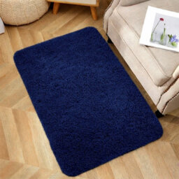 Aspire Homeware Non Slip Navy Shaggy Rug Soft Fluffy Washable Doormat, (L)80Cm X (W)50Cm - thumbnail 1
