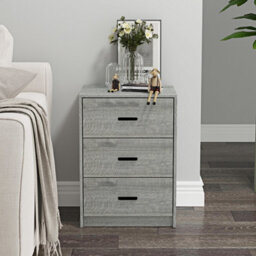 Urbn-Living Urbnliving Height 56Cm 3 Drawer Wooden Bedroom Bedside Cabinet Furniture Ash Grey Oak Set Drawers Storage Nightstand - thumbnail 3