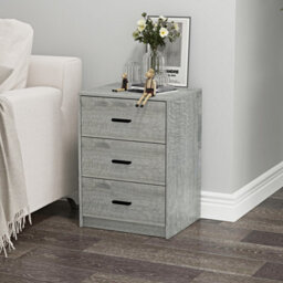 Urbn-Living Urbnliving Height 56Cm 3 Drawer Wooden Bedroom Bedside Cabinet Furniture Ash Grey Oak Set Drawers Storage Nightstand - thumbnail 2